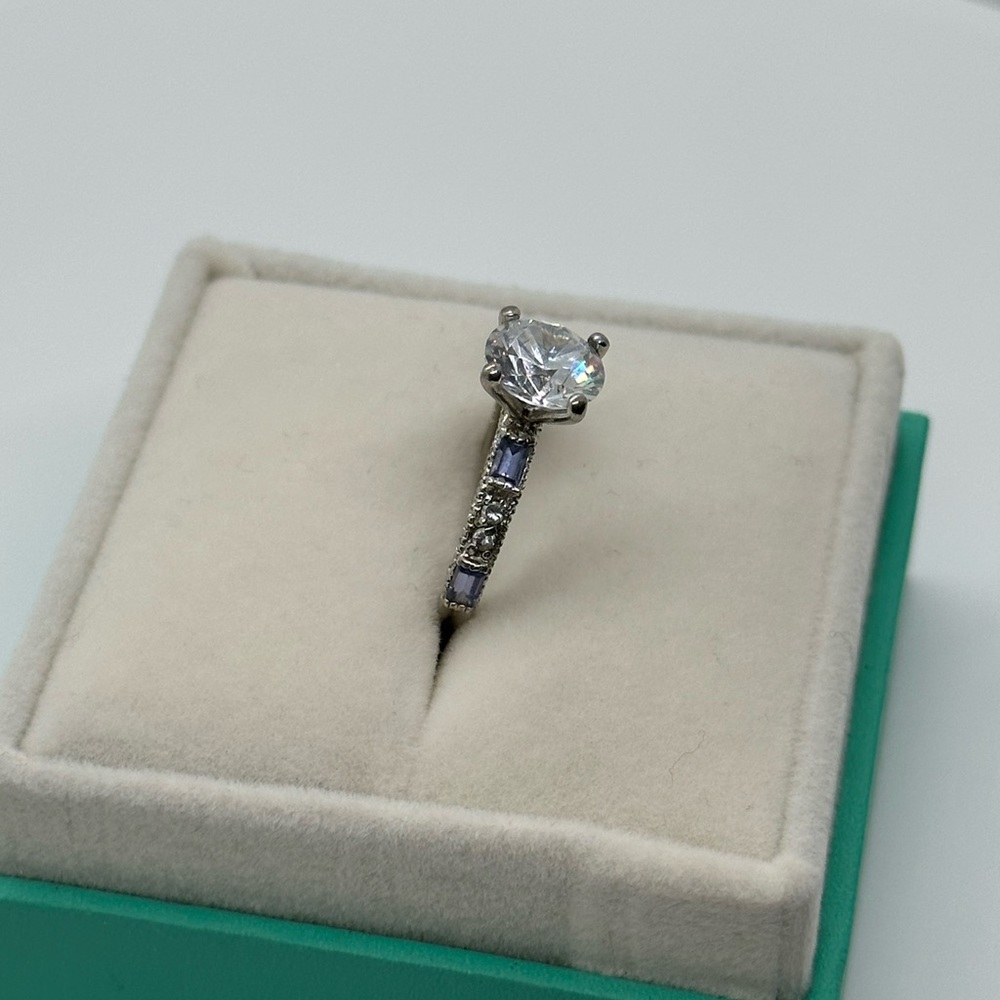 Engagement Cocktail Ring CZ and Blue Stones Sterling Silver - Picture 5 of 13